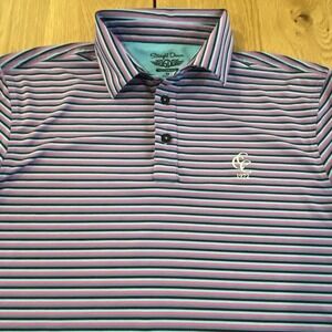 Straight Down Performance Golf Polo Shirt Men's Striped Blue Purple Teal* Medium